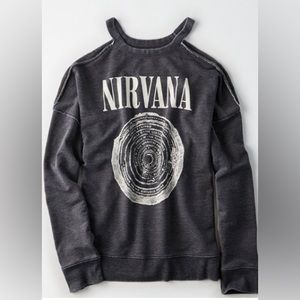 Nirvana Womens’s Crewneck Sweatshirt with Shoulder Cut Outs Sized M by AEO